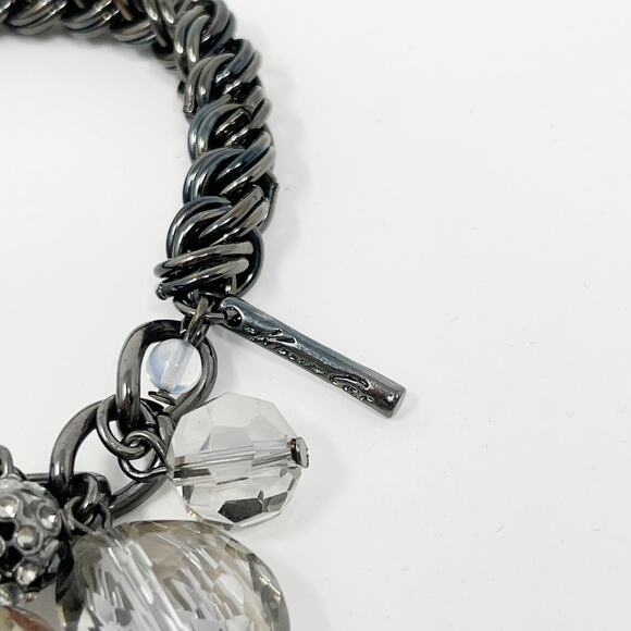 Kenneth Cole Dark Silver Gray Bauble Gemstone Bracelet Stretch Chainlink Costume - Picture 2 of 7